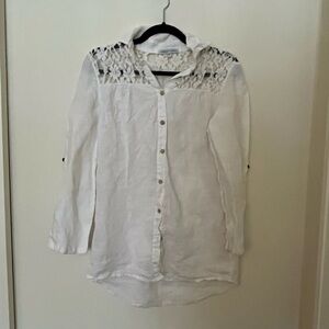 Tempo Paris 💯 Linen Lace Panelled Blouse